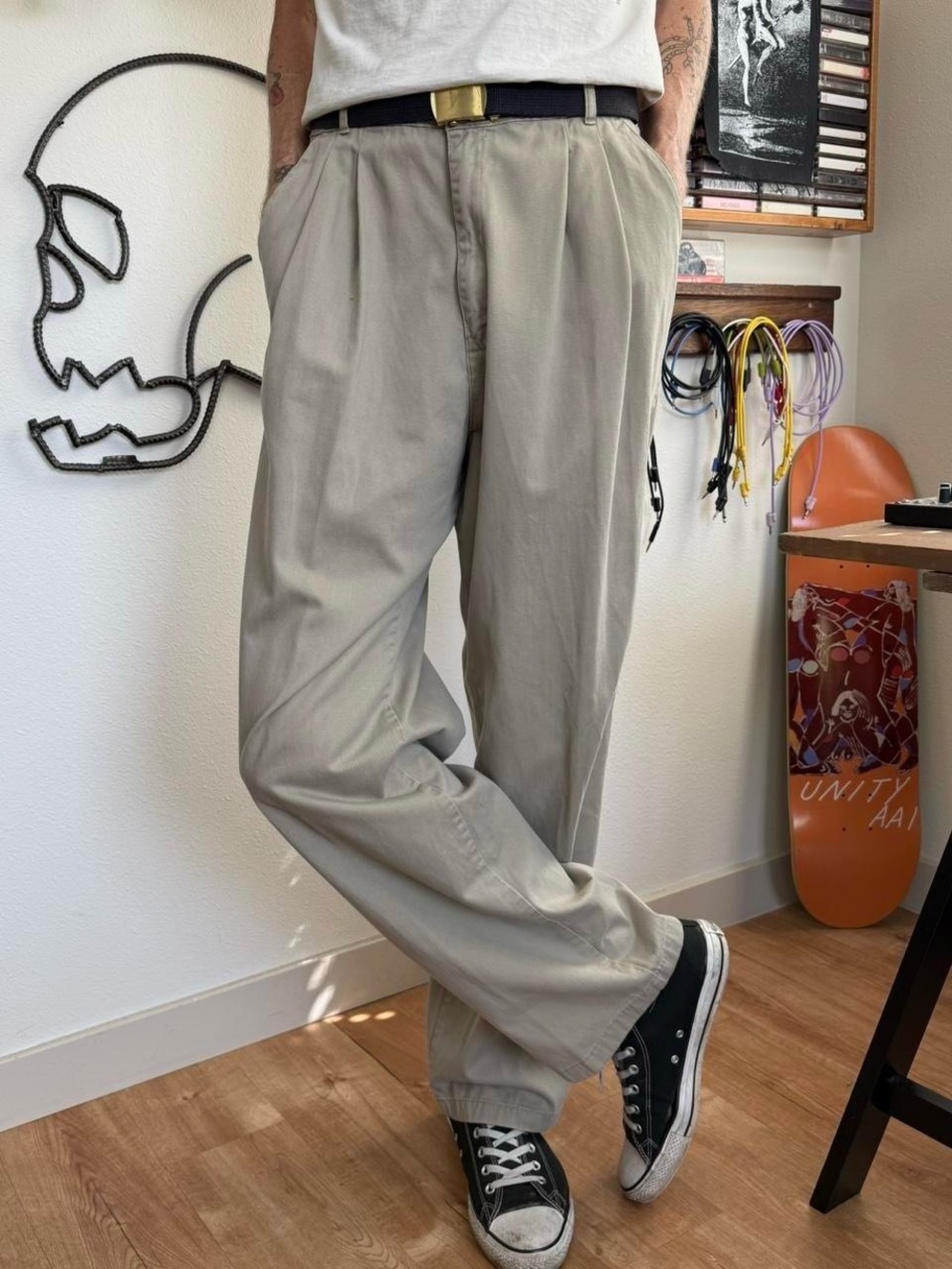 Vintage 90s Beige Khaki High Waisted Pleated Trousers ~ Size 34 x 32